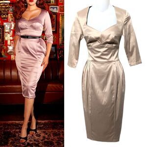 NWT DEADLY DAMES Pinup Couture Mona Satin Sweetheart Wiggle Midi Dress XS